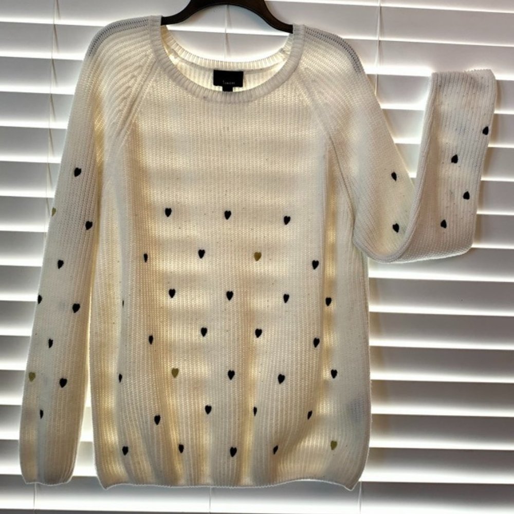 Knit Crew-neck Sweater with heart pattern L